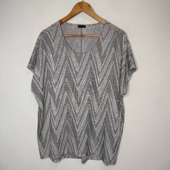 Paraphrase Woman Gray Silver Short Sleeve Top Blouse Size 1X - Picture 1 of 4